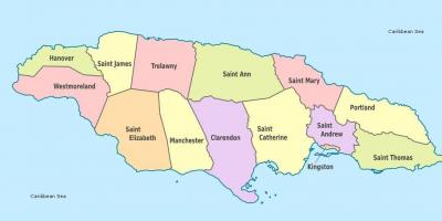 Карта на Ямайка с общини и столици