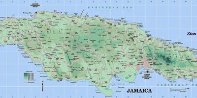 Физическа карта, Ямайка, показващи планината