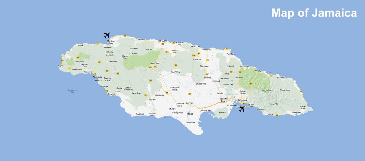 карта на Ямайка летища и курорти