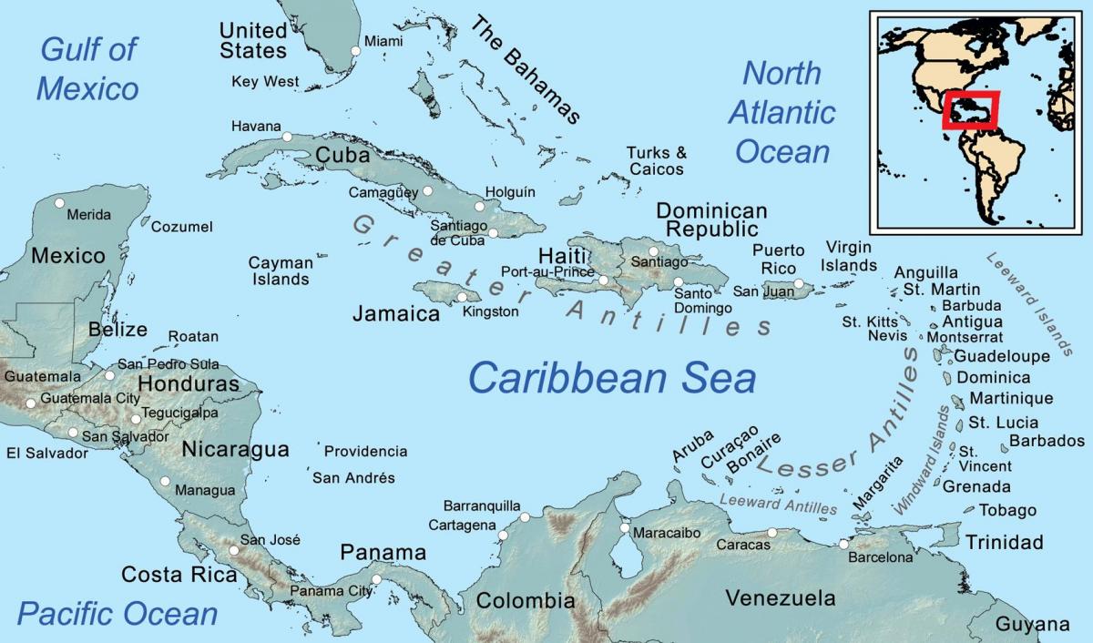 карта на Ямайка и съседните острови